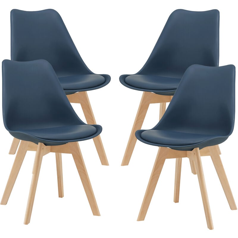 

Juego de sillas de comedor - 81 x 49 x 57 cm - Silla tapizada en cuero sintético - Patas de madera de haya - Sillas de Cocina - Set de 4 sillas - Azul