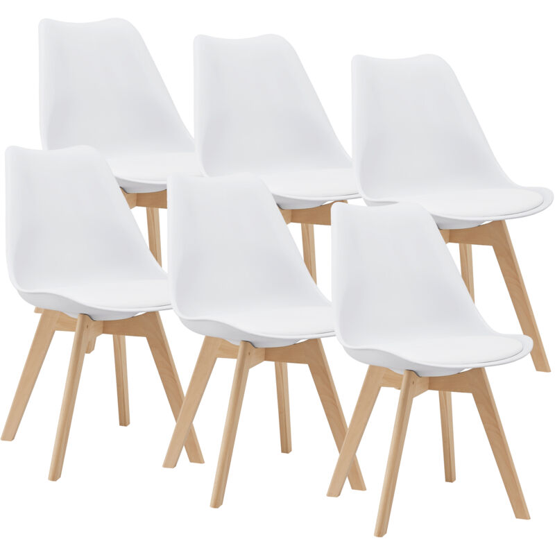 

Juego de sillas de comedor - 81 x 49 x 57 cm - Silla tapizada en cuero sintético - Patas de madera de haya - Sillas de Cocina - Set de 6 sillas