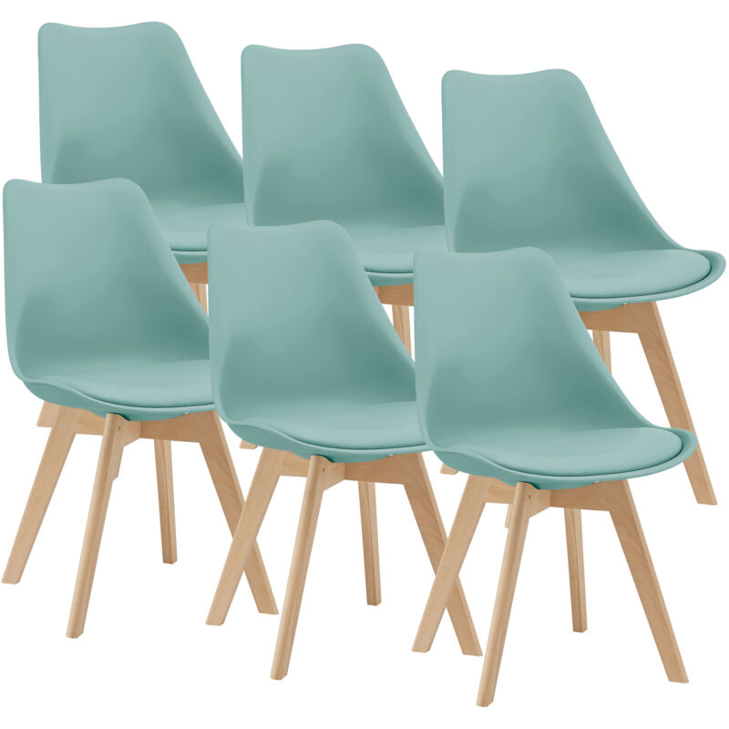 

Juego de sillas de comedor - 81 x 49 x 57 cm - Silla tapizada en cuero sintético - Patas de madera de haya - Sillas de Cocina - Set de 6 sillas