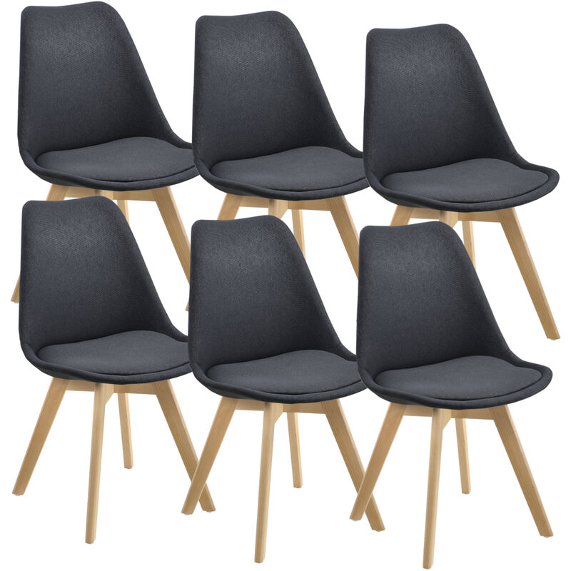 

Juego de Sillas de Comedor Frederikstad - 97 x 42 x 48 cm - Set de 6 Sillas de Cocina - Asiento Acolchado - Sillas de Oficina - Patas de Haya - Gris