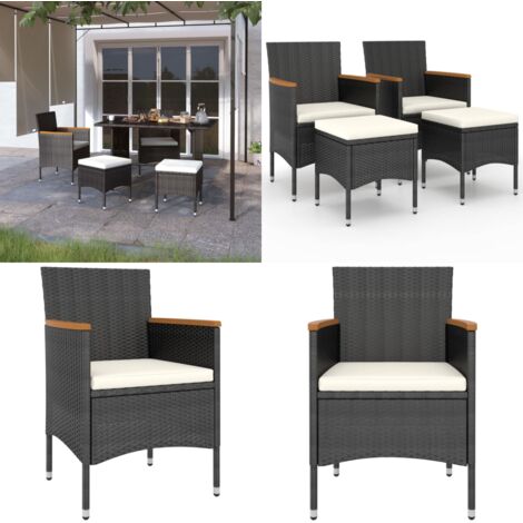Juego de sillas y taburetes jardín 4 pzas ratán sintético negro - Taburetes de jardín - Muebles de jardín