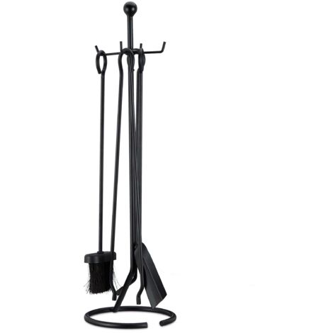 Juego de sirviente para chimenea 5 piezas accesorio de acero alicates pala escoba atizador negro 130002448