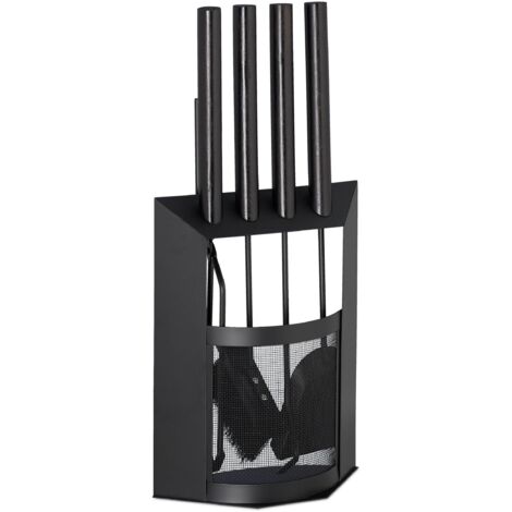 Juego de sirviente para chimenea, 5 piezas, accesorio de acero, pala, escoba, atizador, alicates vintage, madera negra, 130002445