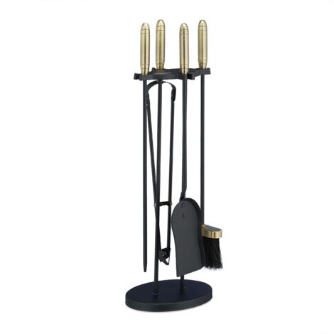 Juego de sirviente para chimenea 5 piezas acero latón accesorio pala escoba atizador soporte negro 130002444