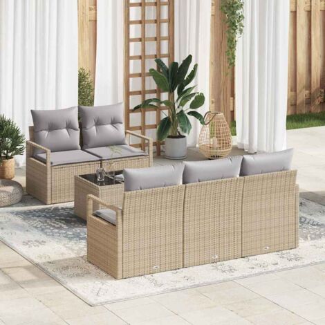 Juego de Sofá 6 pcs Beige y gris ratán sintético vidaXL