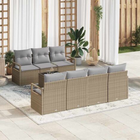 Juego de Sofá 8 pcs Beige y gris ratán sintético vidaXL