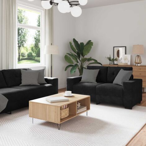 Juego de Sofá con cojín 3 pcs Negro 221 x 78 x 80 cm Terciopelo