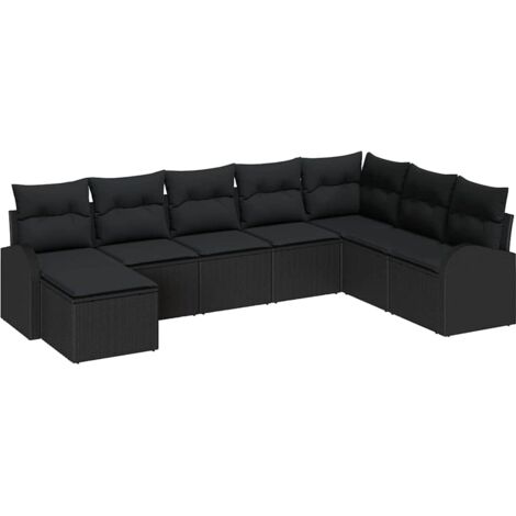 Juego de Sofá con cojín 8 pcs Negro ratán sintético