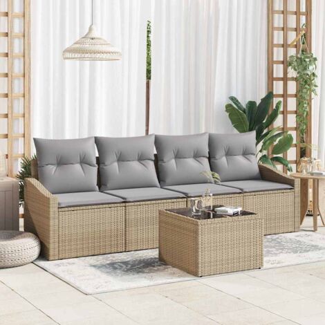 Juego de Sofá Manual 5 pcs Beige y Gris Claro ratán sintético vidaXL