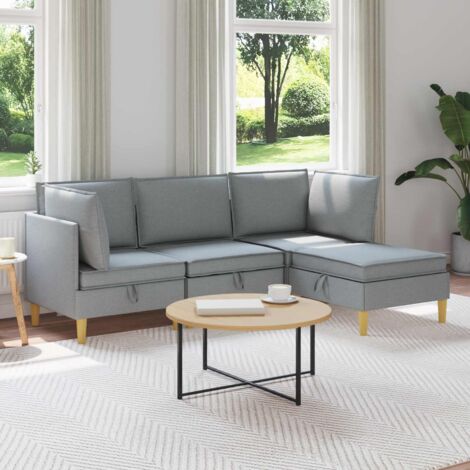 Juego de sofá modular con almacenamiento 4 pcs Gris Claro Tela