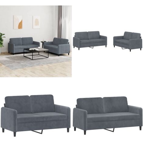 Juego de sofás 2 piezas terciopelo gris oscuro - Sofás de terciopelo - Sofás de madera y metal