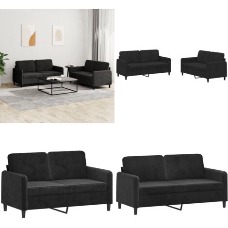 Juego de sofás 2 piezas terciopelo negro - Sofás de terciopelo - Sofás de madera y metal
