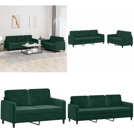 Juego de sofás 2 piezas terciopelo verde oscuro - Sofá de 3 plazas - Sofá de terciopelo