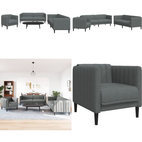 Juego de sofás 3 piezas tela gris oscuro - Sofá de 2 plazas - Sillón