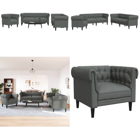 Juego de sofás 3 piezas tela gris oscuro - Sofá de 2 plazas - Sillón