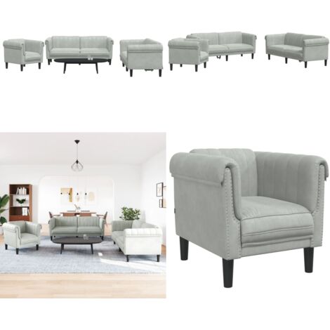 Juego de sofás 3 piezas terciopelo gris claro - Sofá de 2 plazas - Sillón
