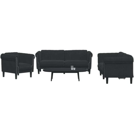 Juego de sofás 3 piezas terciopelo negro