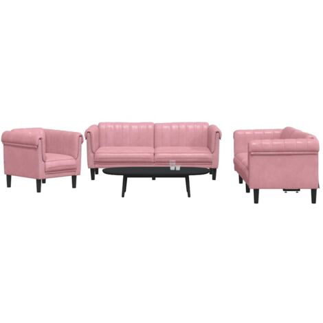 Juego de sofás 3 piezas terciopelo rosa