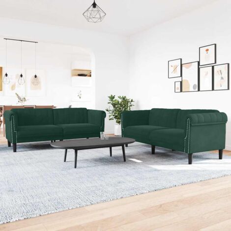 Juego de sofás 3 piezas terciopelo verde oscuro