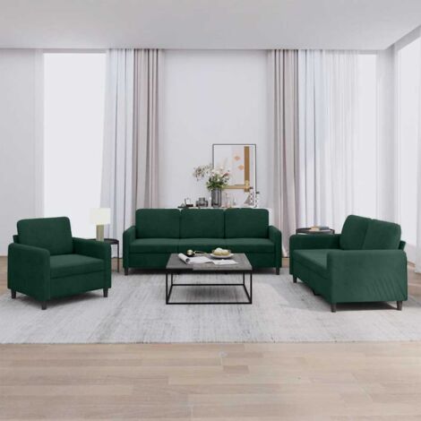 Juego de sofás 3 piezas terciopelo verde oscuro