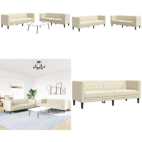 Juego de sofás Chesterfield 2 piezas cuero sintético crema - Sofá de cuero sintético - Sofá de 2 plazas
