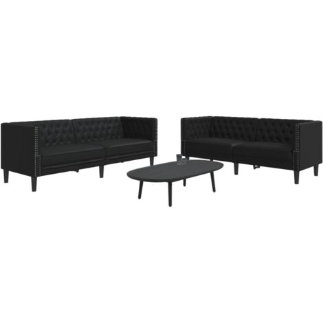 Juego de sofás Chesterfield 2 piezas cuero sintético negro