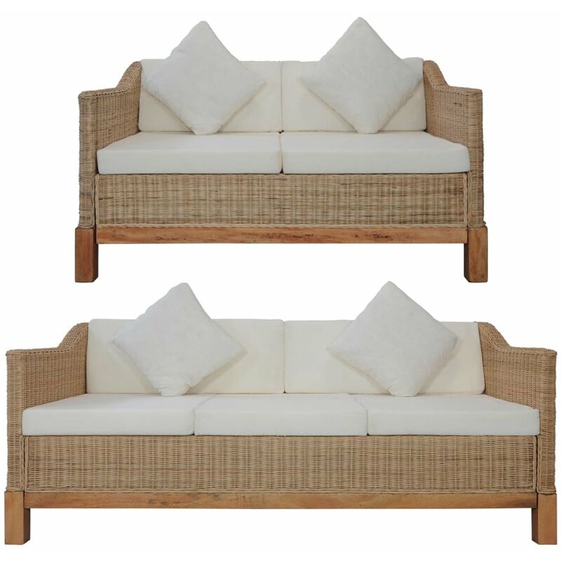 

Happyshopping - Juego de sofas con cojines 2 piezas de ratan natural