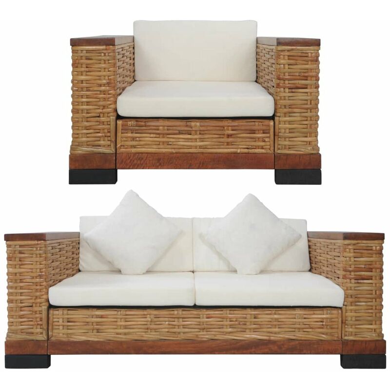 

Happyshopping - Juego de sofas con cojines 2 piezas de ratan natural marron