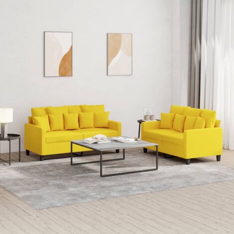 Juego de sofás con cojines 2 piezas tela amarillo claro vidaXL