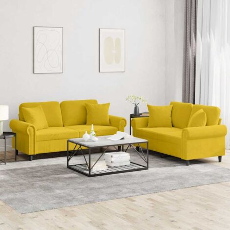Juego de sofás con cojines 2 piezas terciopelo amarillo