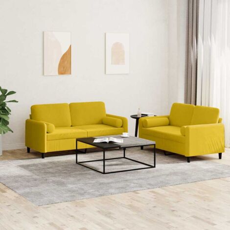 Juego de sofás con cojines 2 piezas terciopelo amarillo