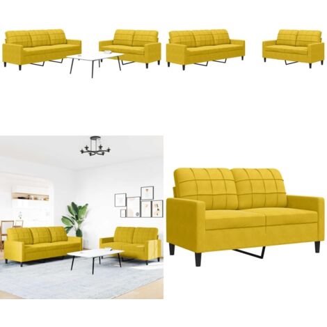 Juego de sofás con cojines 2 piezas terciopelo amarillo - Sofá de 3 plazas - Sofá amarillo