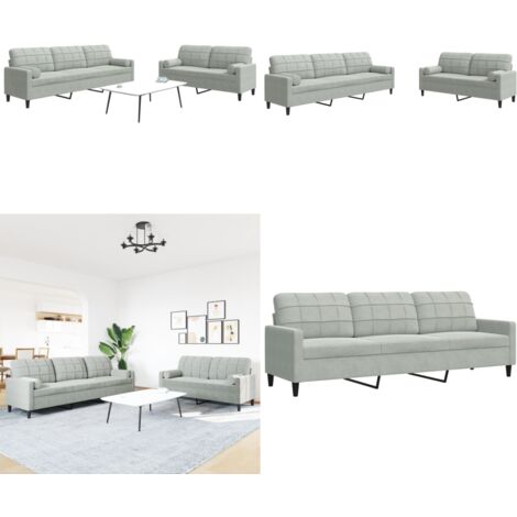 Juego de sofás con cojines 2 piezas terciopelo gris claro - Sofá de 3 plazas - Almohadas