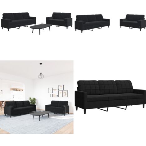 Juego de sofás con cojines 2 piezas terciopelo negro - Sofá de 3 plazas - Sofá negro