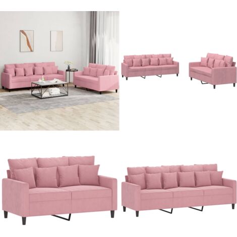Juego de sofás con cojines 2 piezas terciopelo rosa - Sofá de 2 plazas - Sofá de 3 plazas