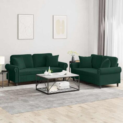 Juego de sofás con cojines 2 piezas terciopelo verde oscuro