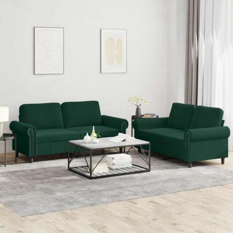 Juego de sofás con cojines 2 piezas terciopelo verde oscuro