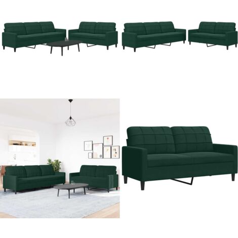 Juego de sofás con cojines 2 piezas terciopelo verde oscuro - Sofá de 3 plazas - Sofá verde oscuro
