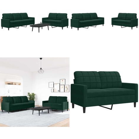 Juego de sofás con cojines 2 piezas terciopelo verde oscuro - Sofá de 3 plazas - Sofá verde oscuro