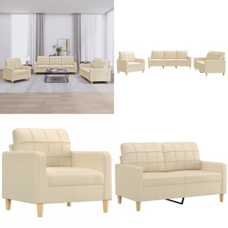 Juego de sofás con cojines 3 piezas tela crema - Sofá de 2 plazas - Sillón