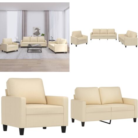 Juego de sofás con cojines 3 piezas tela crema - Sofá de 2 plazas - Sillón