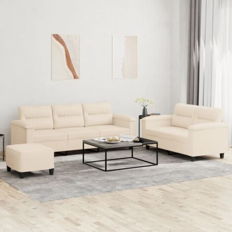 Juego de sofás con cojines 3 piezas tela microfibra beige
