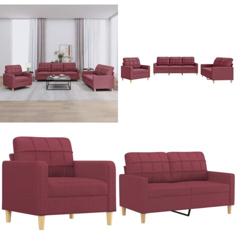 Juego de sofás con cojines 3 piezas tela rojo tinto - Cojines - Sala