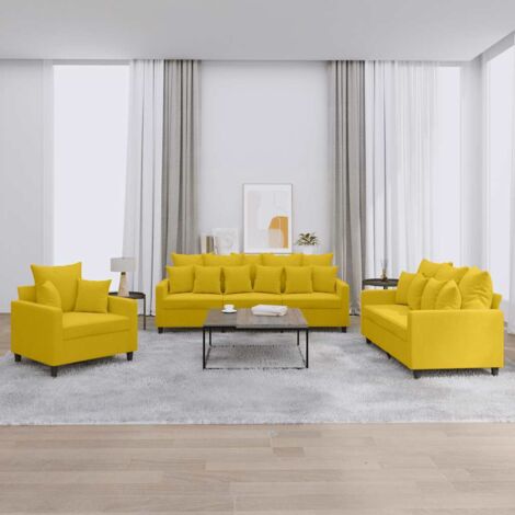 Juego de sofás con cojines 3 piezas terciopelo amarillo