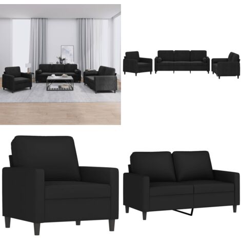 Juego de sofás con cojines 3 piezas terciopelo negro - Sofás de 3 plazas - Sofás con almohadas