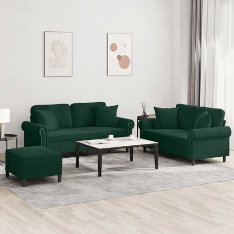 Juego de sofás con cojines 3 piezas terciopelo verde oscuro