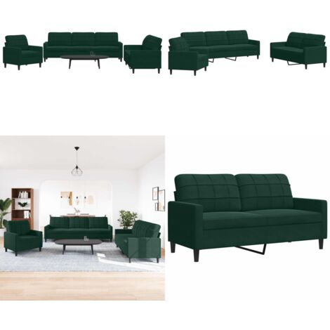 Juego de sofás con cojines 3 piezas terciopelo verde oscuro - Sofá de 3 plazas - Sofá de 2 plazas