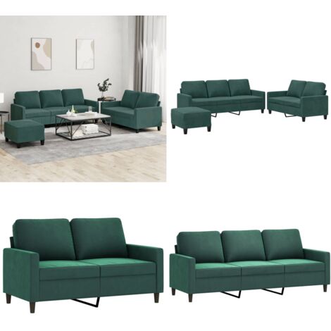 Juego de sofás con cojines 3 piezas terciopelo verde oscuro - Sofá de 3 plazas - Sofá de 2 plazas