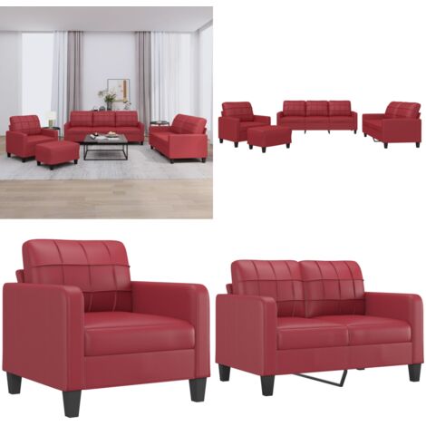 Juego de sofás con cojines 4 piezas cuero sintético rojo tinto - Sofás para salón - Sofás con cojines