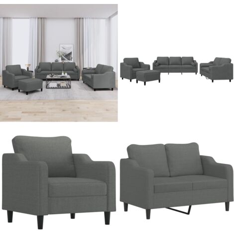 Juego de sofás con cojines 4 piezas tela gris oscuro - Cojín - Almohada